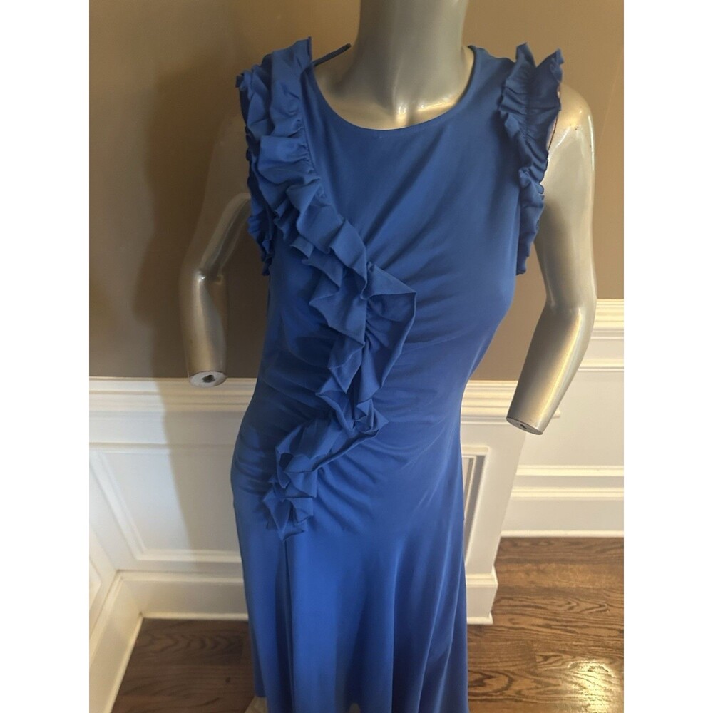 ULLA JOHNSON Jersey Maxi Blue Dress Ruffle Detail Sz M - Picture 2 of 5